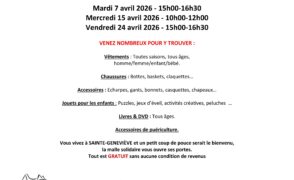 La malle solidaire génovéfine – Permanences AVRIL 2026.