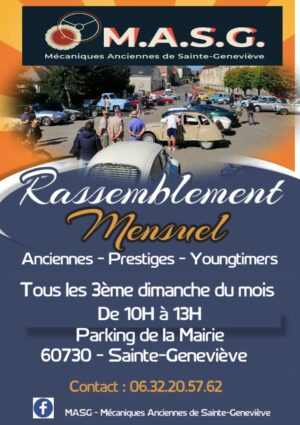 Dimanche 20 septembre 2026 – Rassemblement anciens véhicules MASG de 10h00 à 13h00.
