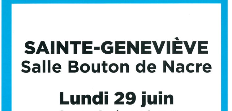 Don de sang – Lundi 29 juin 2026 – Salle Bouton de Nacre de 14h00 à 18h30.