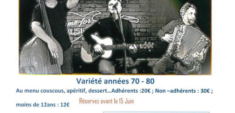 Dimanche 28 juin 2026 – Repas et après-midi dansant animé par « Montmartre » – Salle Bouton de Nacre le midi – Organisés par le CLAG.