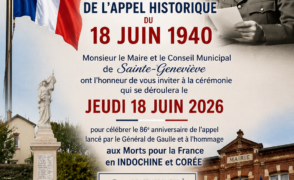 Jeudi 18 juin 2026 – Cérémonie du 86e anniversaire de l&rsquo;appel du Général de Gaulle à 18h30 place de la Mairie.
